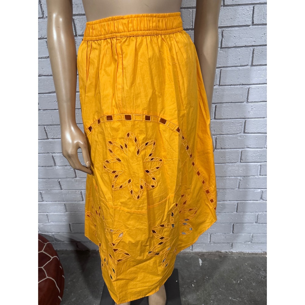 Anthropologie Celandine Mango Orange Eyelet Floral Midi Skirt NWT XL